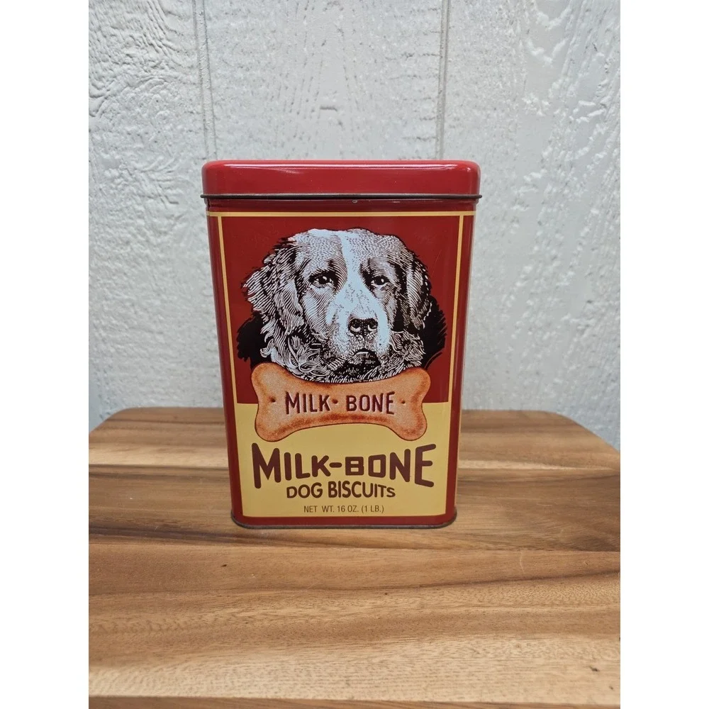 Vintage Milk Bone Dog Tin Can With Lid &  Treat Holder Case VTG 90's EUC